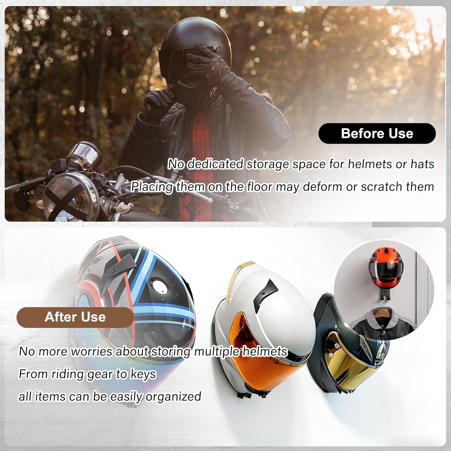 Motorcycle Helmet Holder Wall  - Cycling Gear Wall Organizer ulasan dan harga